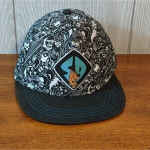 Scooby Doo Black White Print Flat Bill Kids Snapback Hat EUC OSFM